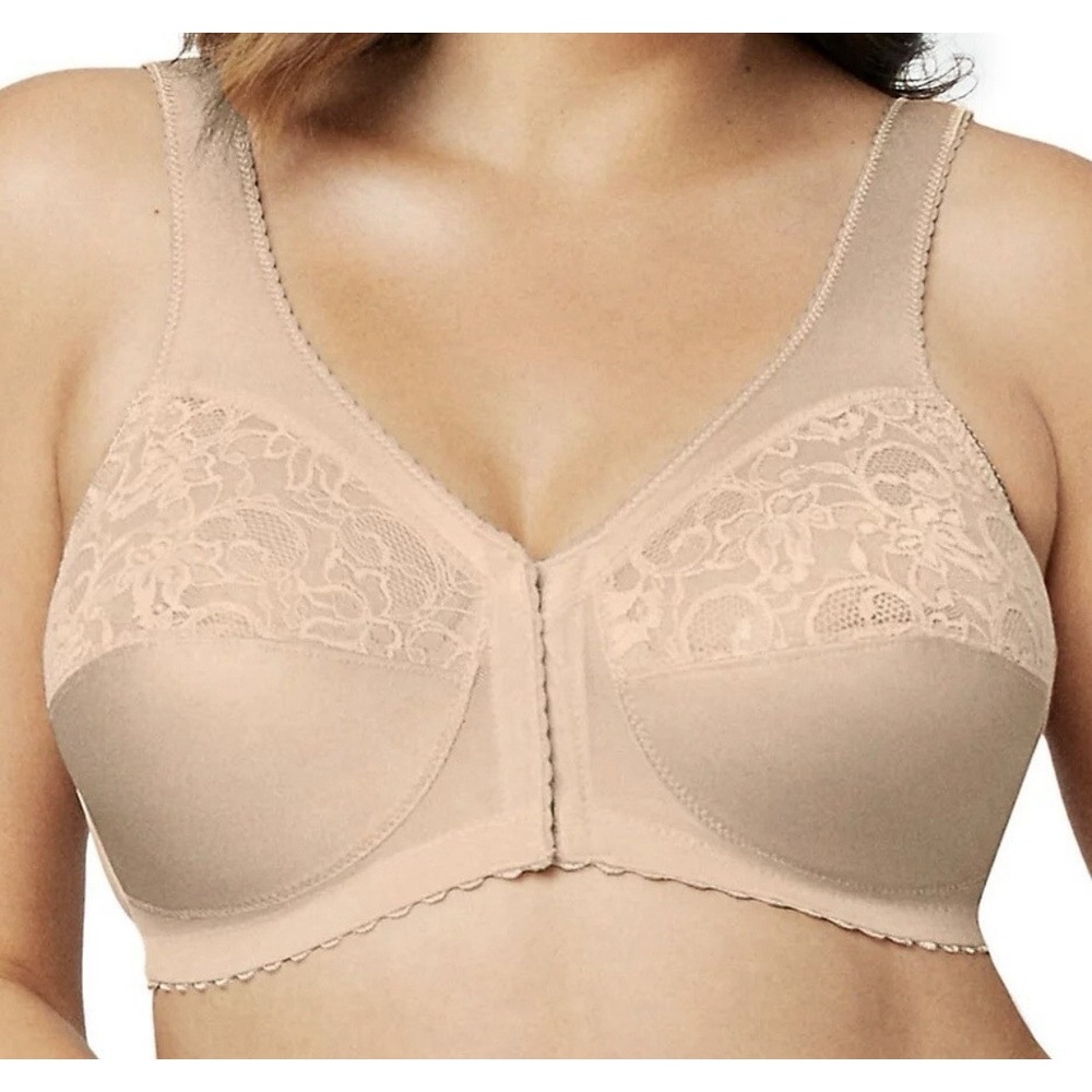 Glamorise Women's Plus Size Front Closure Bra, Wireless, Unpadded 50F Beige